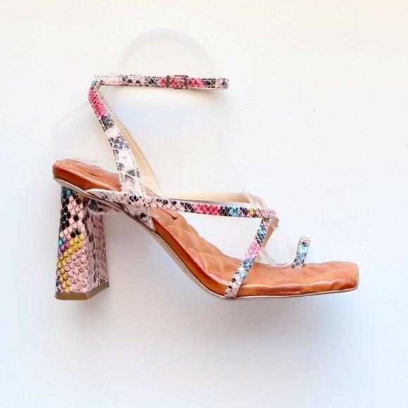Jessica Simpson Snakeskin Toe Loop Square Toe Ankle Strap Block Heel Sandals - Picture 9 of 16